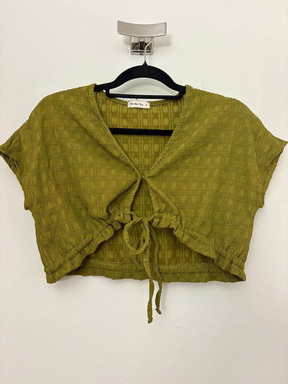 Ruo Ray Van Olive Green Tie Front Crop Top Size S NWT